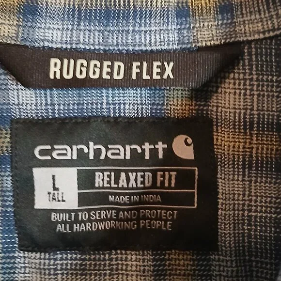 Carhartt Men's Relax Fit Large Tall Gray Plaid Shirt (0306A4) - Picture 5 of 8